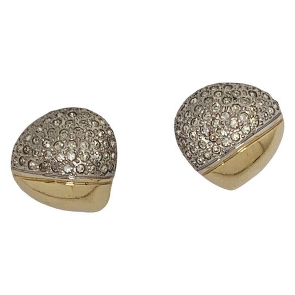 Piscitelli Crystal Dome Gold Button Earrings 1” Clip On Designer - Picture 11 of 12